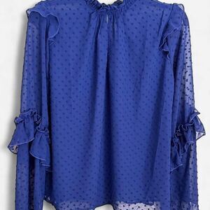 Favlux Royal Blue Polka Dot Blouse with Ruffle Sleeves Size M